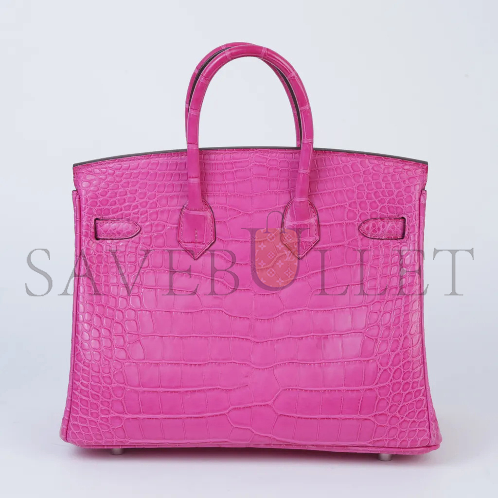 HERMÈS MASTER BIRKIN 25 CROCODILE LEATHER PEACH PINK SILVER BUCKLE H041354CK24 (25*20*13cm)